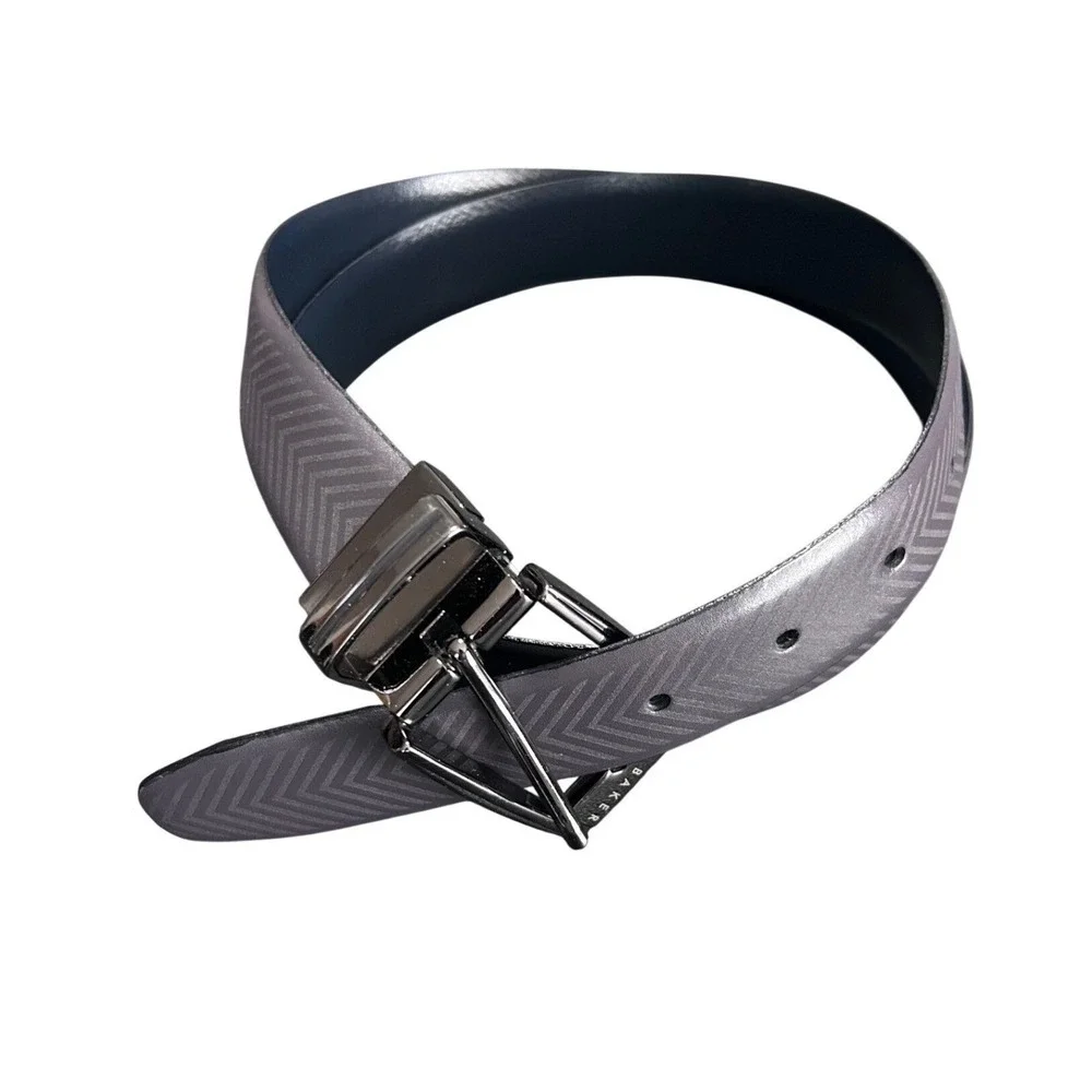 Ted‎ Baker Mens Reversible Belt Gray Blue Herringbone Pattern 43 Inch -CJ
